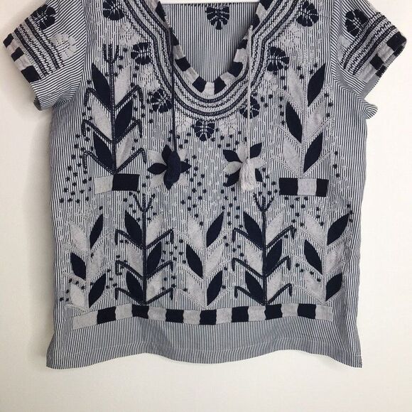 Womens Pullover Tunic Embroidered Gray Blue/Black Shirt Blouse See Measurements - Picture 4 of 12